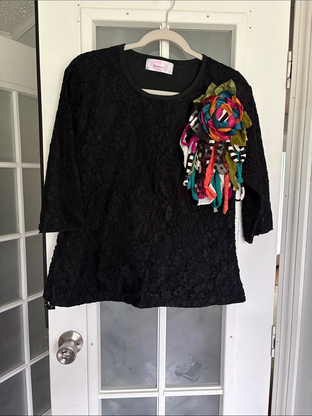 Sweet Modesty Black Lace Women's Layering Blouse